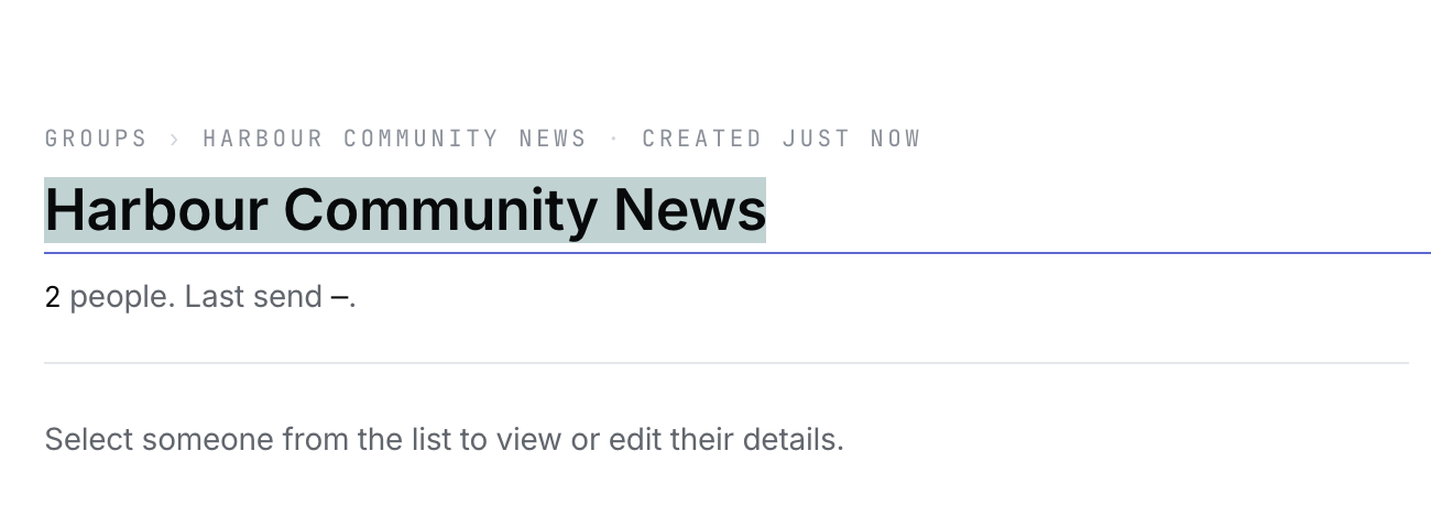 The group title ready for an inline rename in the Harbour Community News group.