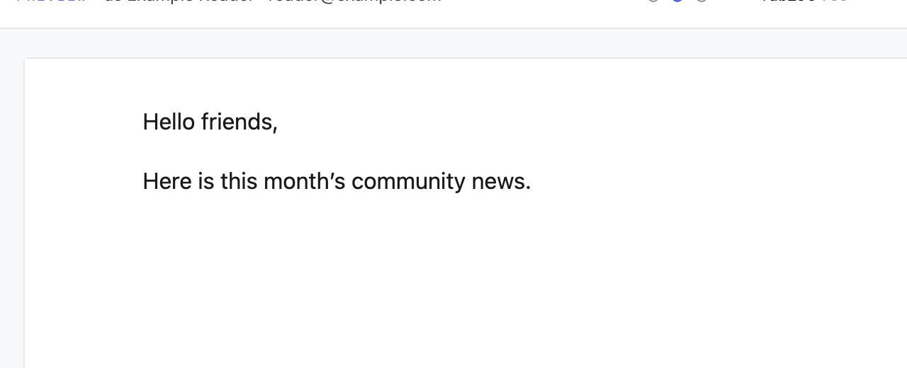 Preview of the fictional community message in the draft.